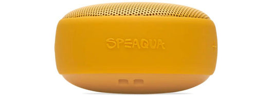 speaqua logo on their mini speaker in gold