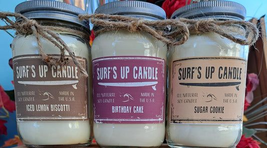 3 surfs up mason jar candles